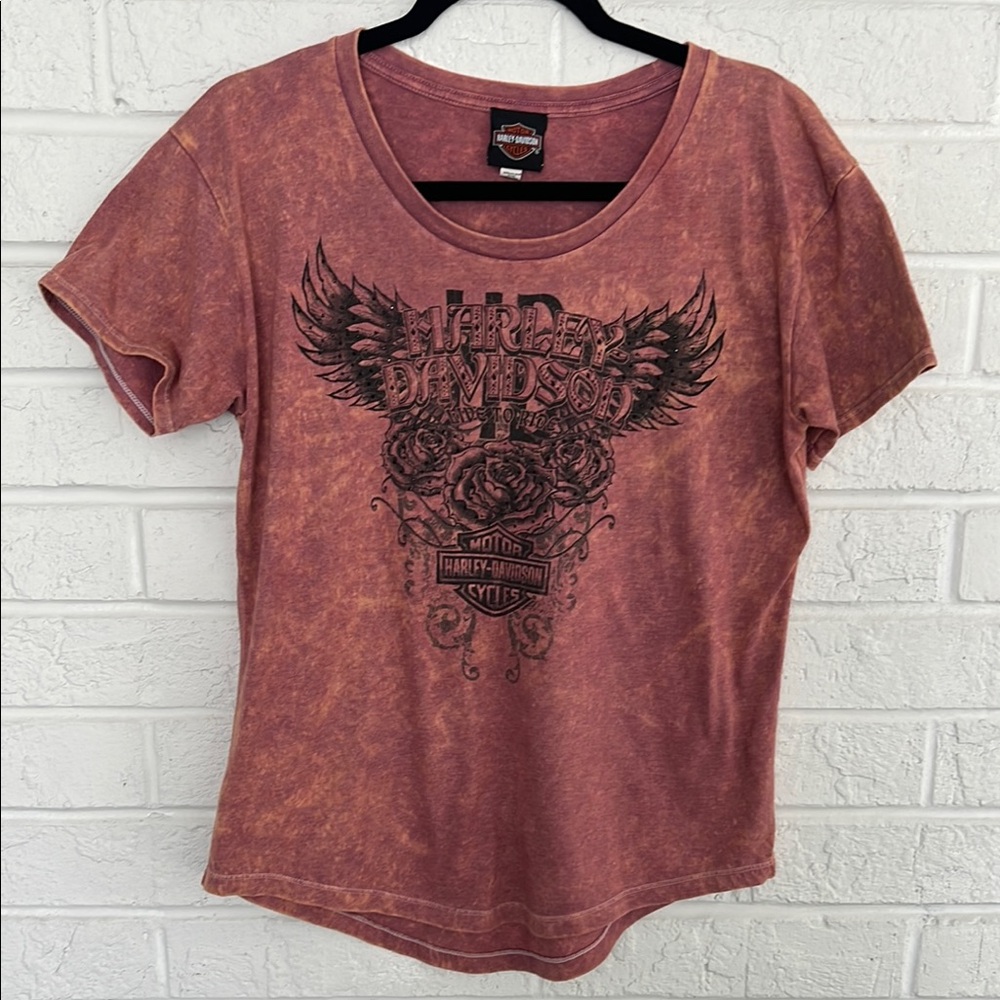 Harley-Davidson Pinkish Rust/Black Graphic Short Sleeve Tee
